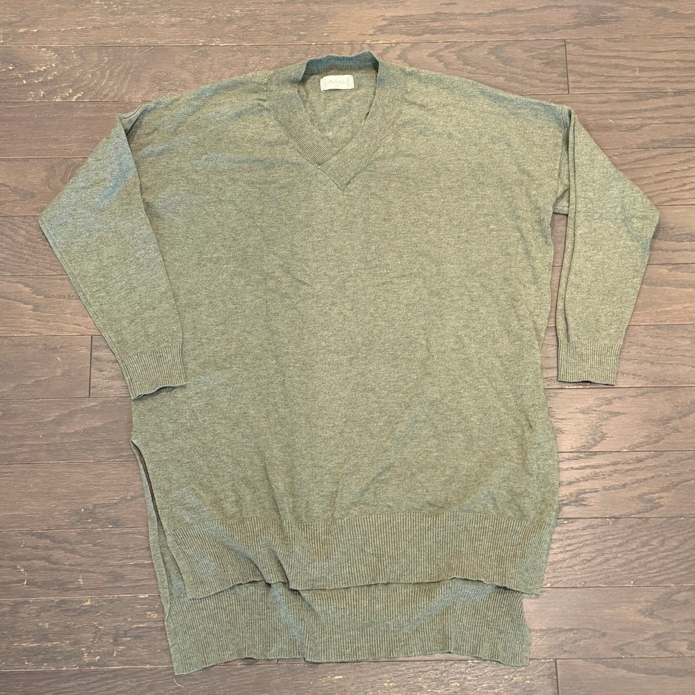 Altar'd State Womens Olive Green V-Neck Oversized Tunic Sweater Side Slit S/M